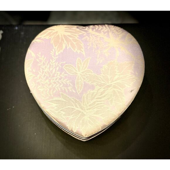 VTG Mundi Jewelry Presentation Travel Box Lavender Cream Damask Heart Brocade - Picture 2 of 14